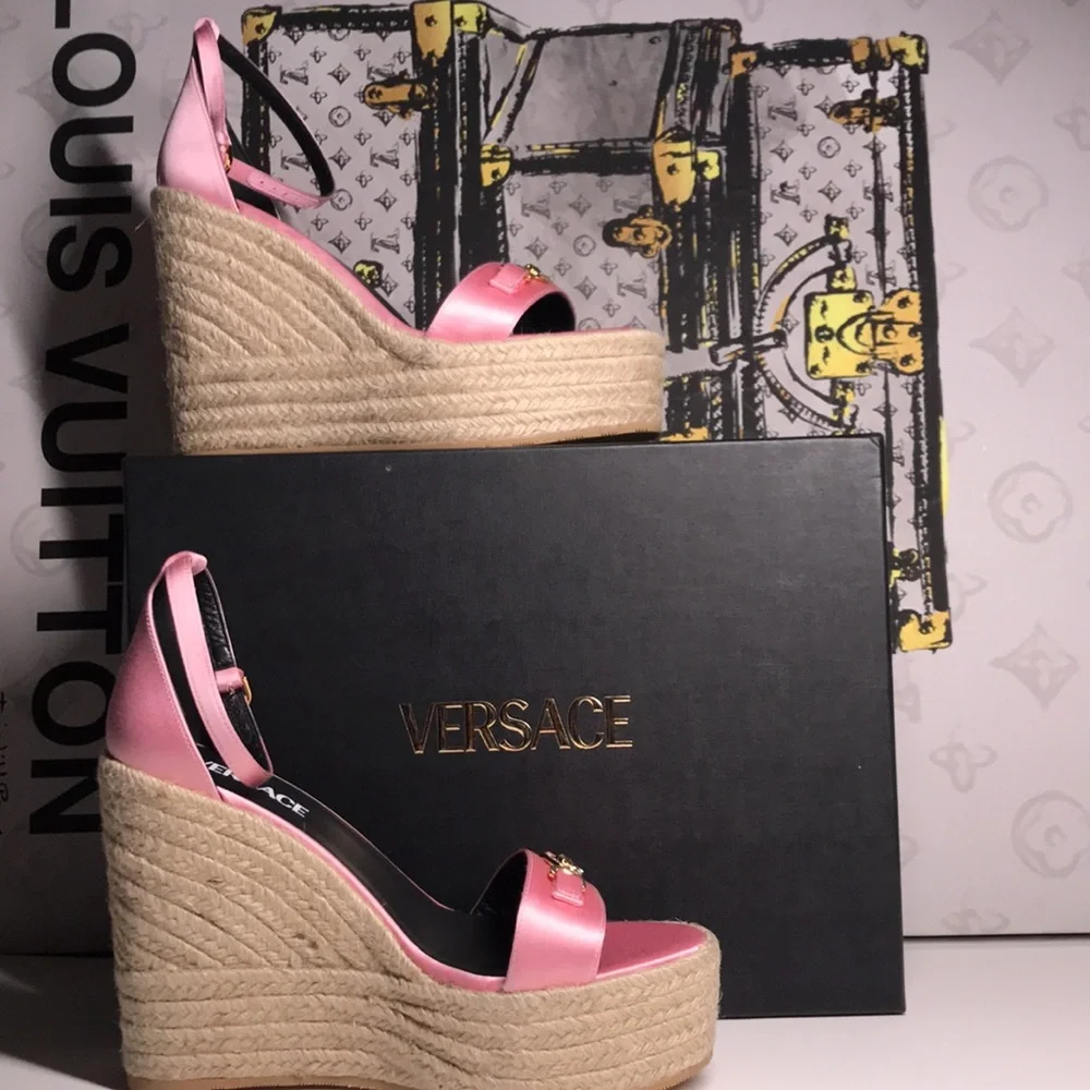 New Authentic Versace Satin Wedges – Glamorous Crystal Detail